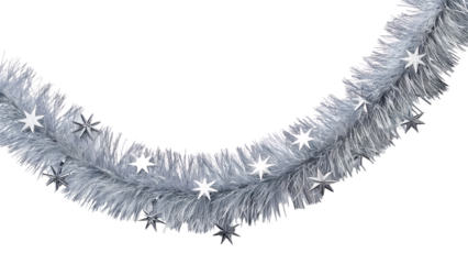 White tinsel garland with star embellishments isolated on black background isolated on white background isolated on transparent background