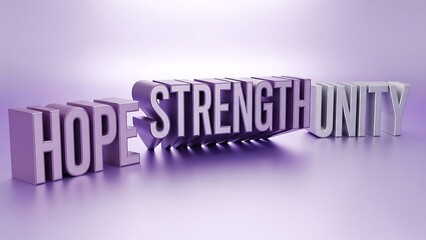 Hope strength unity 3d text with purple lighting