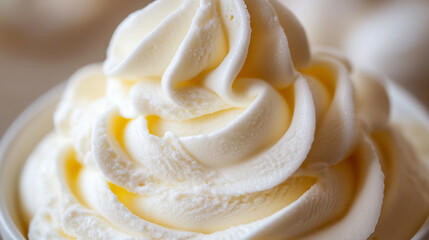 A smooth swirl of whipped cream or frozen yogurt served in a clean bowl, showcasing a creamy texture and elegant spiral shape. Perfect for food branding, dessert menus, packaging visuals, and promotio