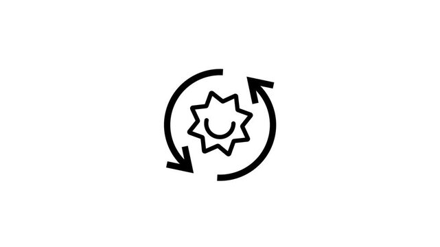 Stylized sun icon with a smiling face enclosed within a circular arrow indicating a cycle or rotation