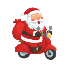 Festive Santa Claus delivering gifts on a vibrant red scooter, spreading holiday cheer and joy with a sack full of presents for Christmas celebrations