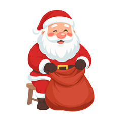 Whimsical Santa Claus packing gifts in his sack, preparing for a magical Christmas delivery with holiday cheer and anticipation for festive celebrations