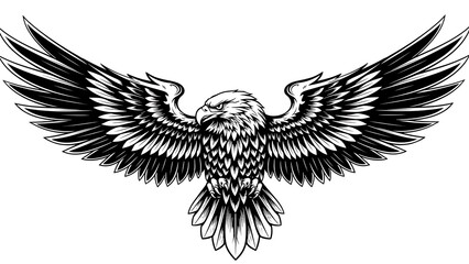 Obraz premium Black and White Eagle Illustration with Outstretched Wings Suitable for Tattoos or Artistic Designs