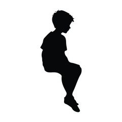 Kid boy sitting silhouette isolated on white background. Boy icon vector illustration design. © Bushra