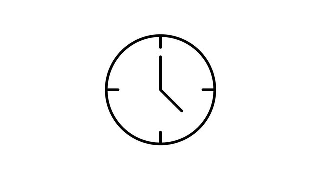 Black and white clock icon displayed on a solid black background.