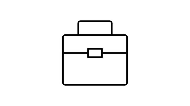 Black and white outline illustration of a briefcase, depicting a classic design with a handle and clasp.