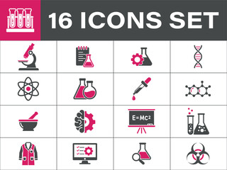 Collection of science and technology icons, laboratory equipment. Set of science and research 
icons with a modern flat design style, scientific concepts and laboratory equipment