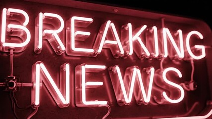 Urgent breaking news neon sign pulsing with vital updates and information unfolding fast, grabbing attention for media and current affairs coverage