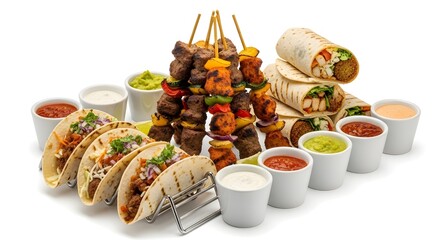 Crispy Fast Food Meal Set on Pure White Background