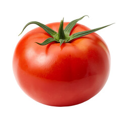 Fresh ripe red tomato with green stem on a white background, studio shot isolated on transparent background