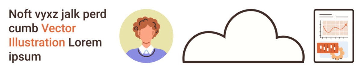 Cloud computing, user management, data analysis, technology, networking, digital services. User avatar with cloud icon and analytics chart. Cloud computing and user management concepts