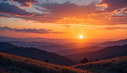 Dramatic Sunrise and Sunset Vector Mesh Banner &ndash; Orange, Yellow, and Blue Sky Horizon for All Seasons