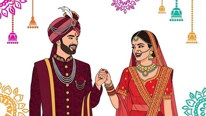 Indian Bride and Groom Traditional Wedding Attire Celebrating Cultural Ceremony
