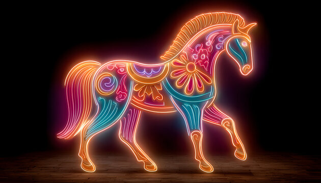 Happy Chinese new year 2026 neon horse Zodiac sign