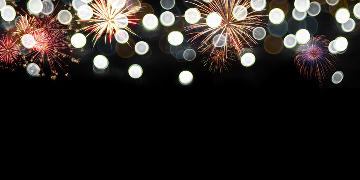 New year eve holiday black background with fireworks