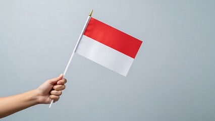 Hand holding small indonesian flag representing national pride