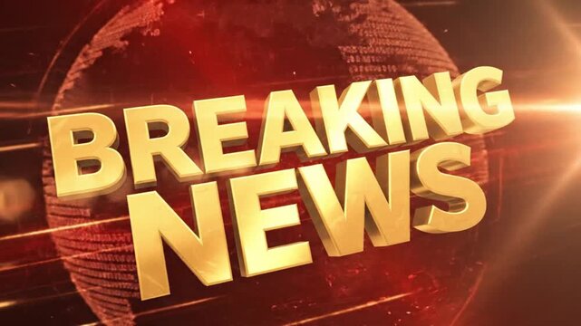 Breaking news golden text animation with digital world map for urgent news coverage, ideal for broadcast media and online news channels