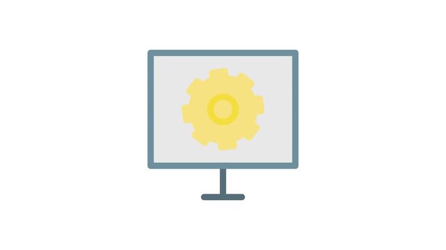 A computer monitor displaying a yellow gear icon on its screen.