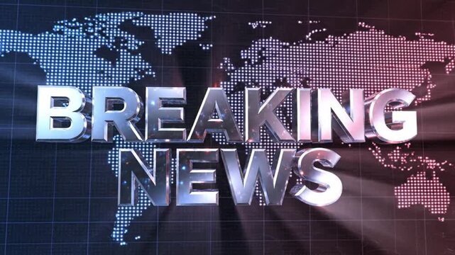 Breaking news broadcast opening sequence shows global news coverage and urgent updates with a high impact metallic title and world map background