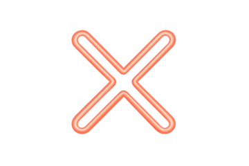 Red glowing neon x mark displaying delete, wrong choice, or close icon on transparent background