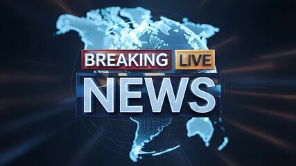 Global news broadcast digital background with breaking live text overl