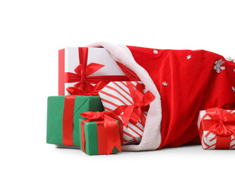 Santa Claus bag full of gifts isolated on white background