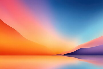 Vibrant gradient landscape with colorful mountains and a mirrored water reflection at sunset