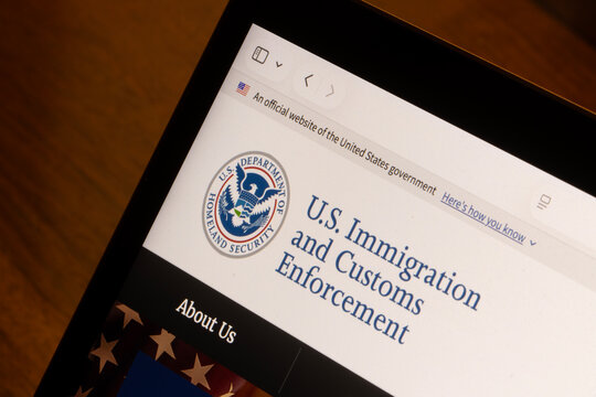 Portland, OR, USA - Dec 2, 2025: Homepage of the U.S. Immigration and Customs Enforcement (ICE), a federal law enforcement agency under the supervision of the U.S. Department of Homeland Security.