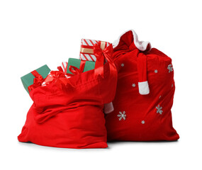 Santa Claus bags full of gifts isolated on white background