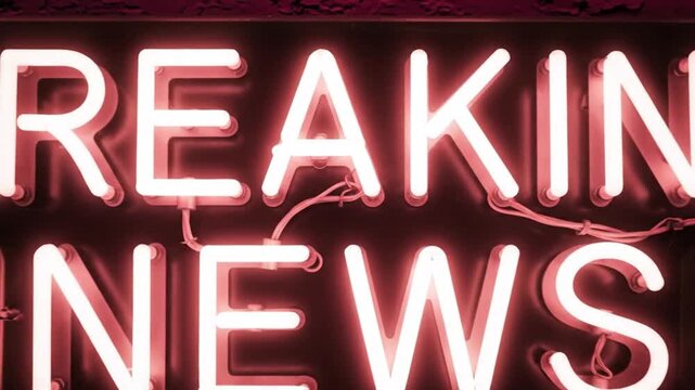 Get Your Breaking News Coverage with Dynamic Neon Sign Footage, Perfect for News Broadcasts and Urgent Announcements, Captivating Visuals Await