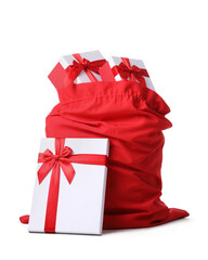 Santa Claus bag full of gifts isolated on white background