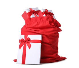 Santa Claus bag full of gifts isolated on white background
