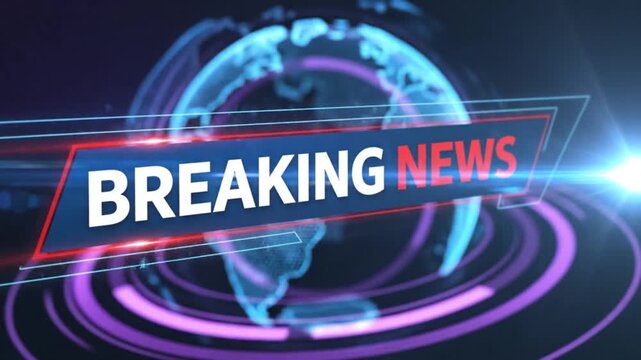 Urgent breaking news broadcast with dynamic globe animation, use for news intro or global crisis report, modern, vibrant, professional look and feel