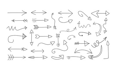 Diverse Collection of Hand Drawn Arrow Icons Keywords: hand drawn, doodle, arrows, icons, set