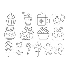 Christmas Sweets and Drinks Icons Hand Drawn Style Keywords: christmas, sweet, drink, food, icon