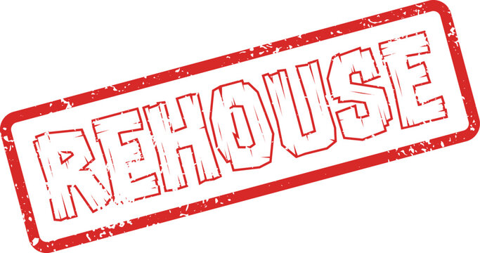 Official Red REHOUSE Rubber Stamp for Relocation and Storage Management