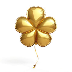 Golden four-leaf clover balloon floating against a clean white background with copy space