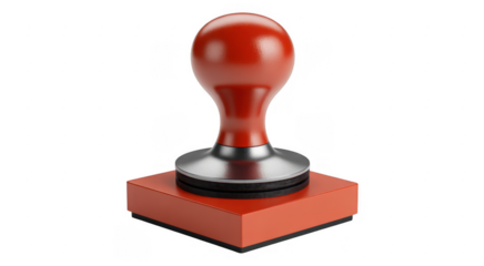 Red rubber stamp with silver metal base and black rubber ring isolated on a transparent background