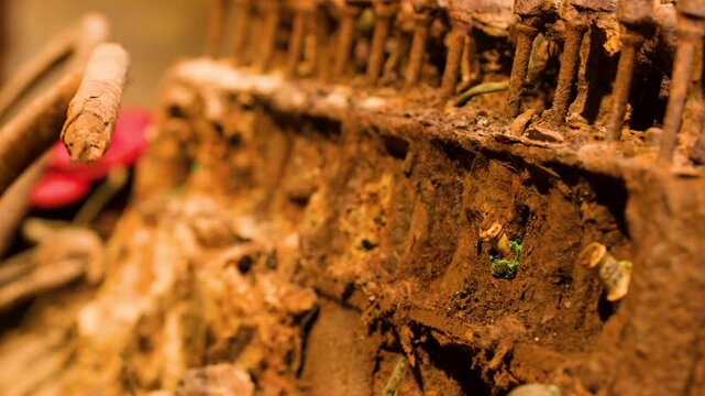 Close-Up Pan of Rusted Engine Artifact at War Museum
