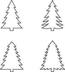 Four christmas tree s simple vector graphics on &mdash; Outline, silhouette, and on transparent background. EPS 10.