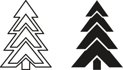 Obraz premium Two minimalist pine tree designs one d and one solid on — Outline, silhouette, and on transparent background. EPS 10.