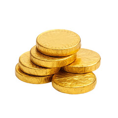 Stacked golden coins with shiny surface reflecting light in a minimalist arrangement