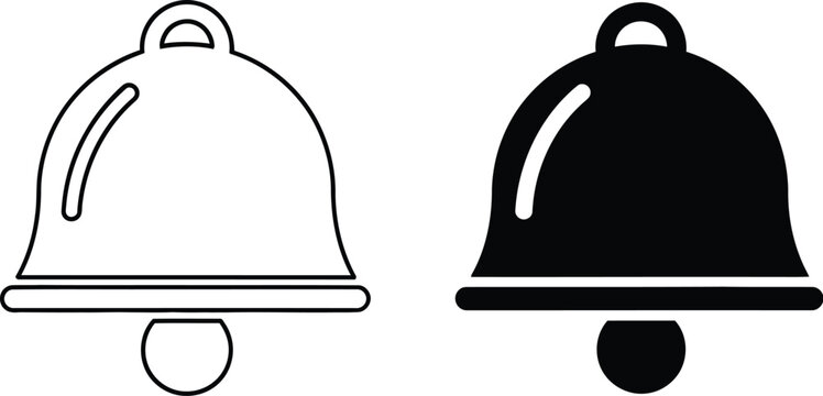Two bell icons in and filled styles on — Outline, silhouette, and on transparent background. EPS 10.
