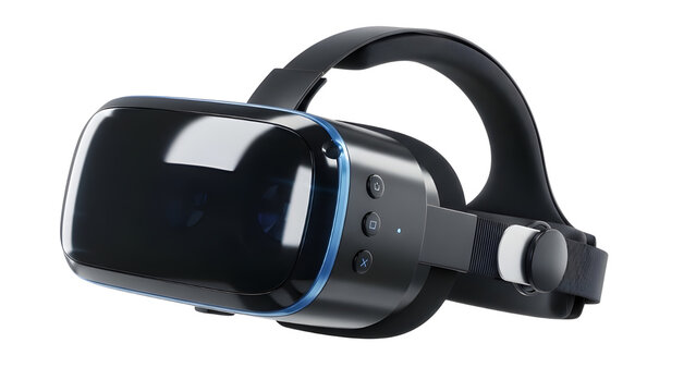 Modern black virtual reality headset device for futuristic gaming and digital technology experiences. isolated PNG with Transparent Background - Powered by Adobe