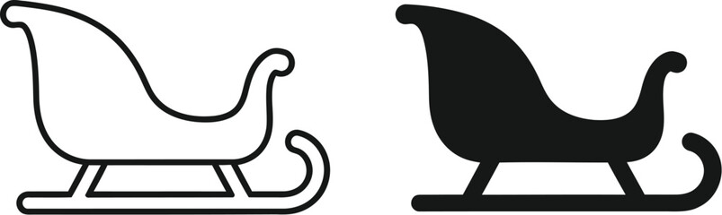Two sleigh designs one d and one solid on — Outline, silhouette, and on transparent background. EPS 10.