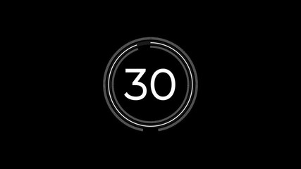 Circle countdown timer 35 seconds animation from 35 to 0 seconds. Thirty five second circular countdown animation from 35 to 0 seconds for timing and promotional urgency visuals. High-quality 4K