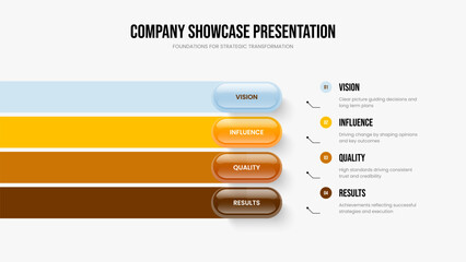 Market Launch Slide Layout Vector Illustration. Company Planning Four Option Infographic Presentation Design. Enterprise Performance 4 Step Diagram Frame Template.