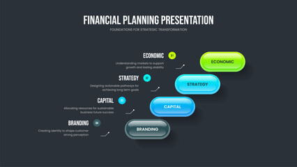 Corporate Introduction Four Option Infographic Slide Layout. Creative Report 4 Step Diagram Slideshow Template. Sales Overview Presentation Design Vector Illustration.
