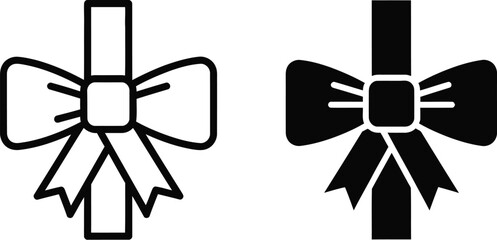 Two black ribbon bows with a cross shape ideal for designs on — Outline, silhouette, and on transparent background. EPS 10.