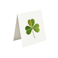 Green clover leaf illustration on white card for festive celebrations and good luck themes